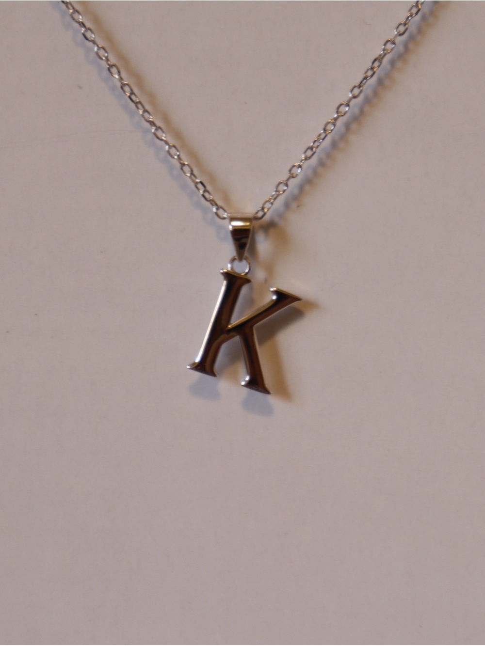 925 Sterling Silver Initial Letter K Cable Chain 16”